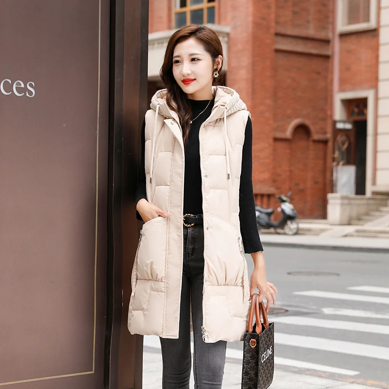 

Isenmal New Autumn Winter Women Sleeveless Vest Casual Solid Long Cotton Padded Vest Jacket Female Hooded Warm Ladies Waistcoat
