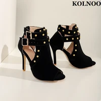 kolnoo new handmade simple style ladies high heels sandals rivets spikes buckle strap peep toe party shoes fashion summer shoes
