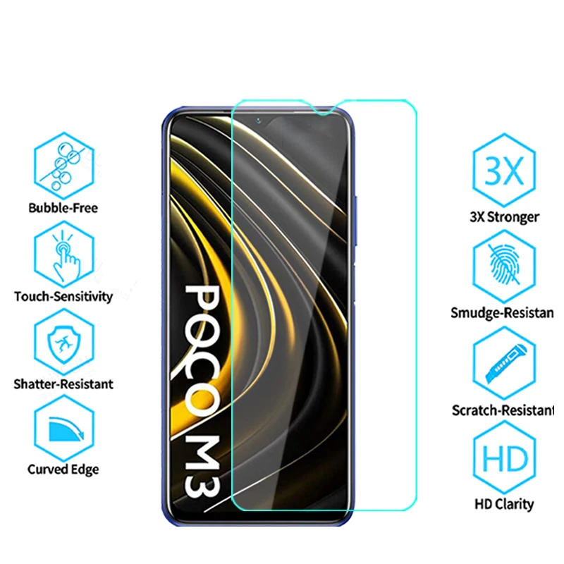Закаленное стекло для Xiaomi Poco M3 Защита экрана Xiami POCOM3 Xiomi POXO POKO M 3 3M Vidrio пленка