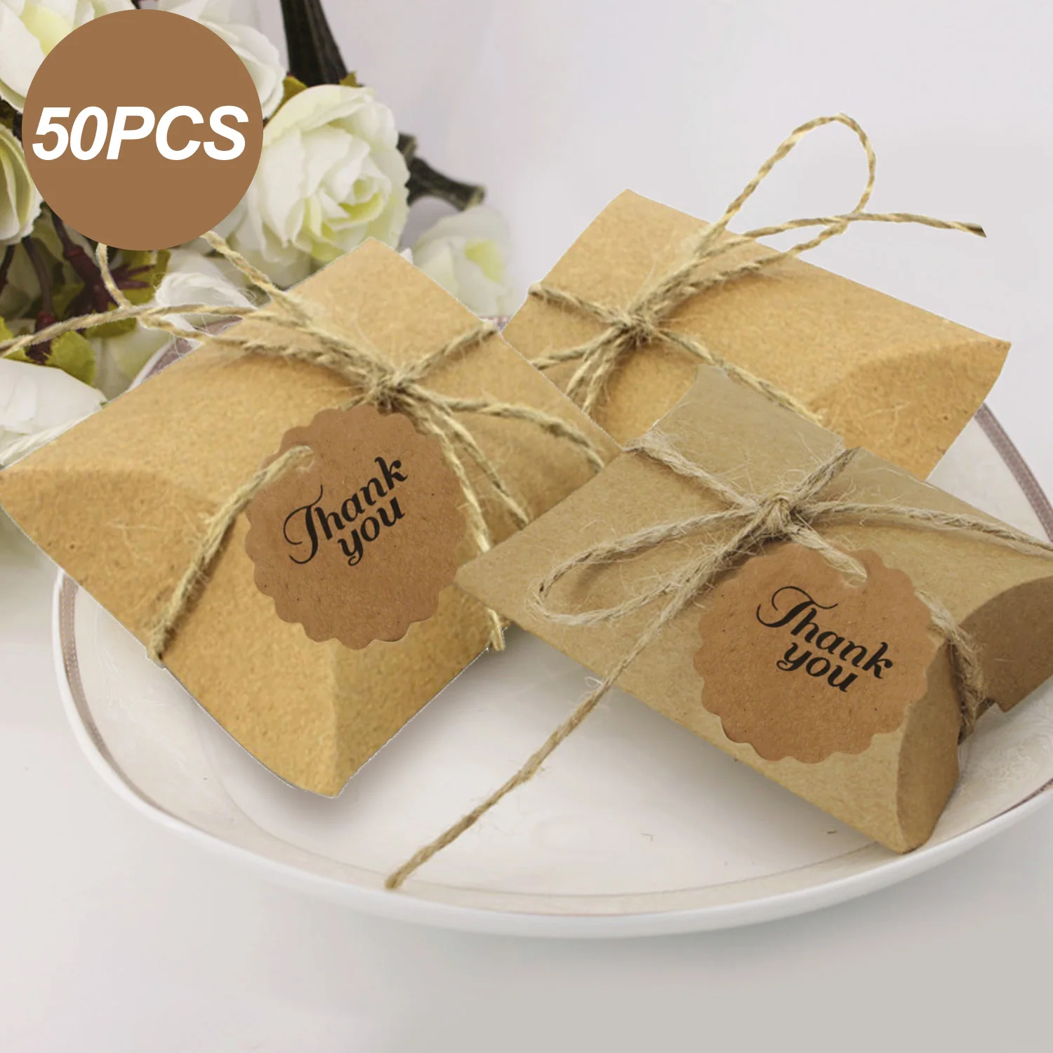 Behogar 50 шт. крафт бумага подушка коробка конфет спасибо Подарочный чехол с