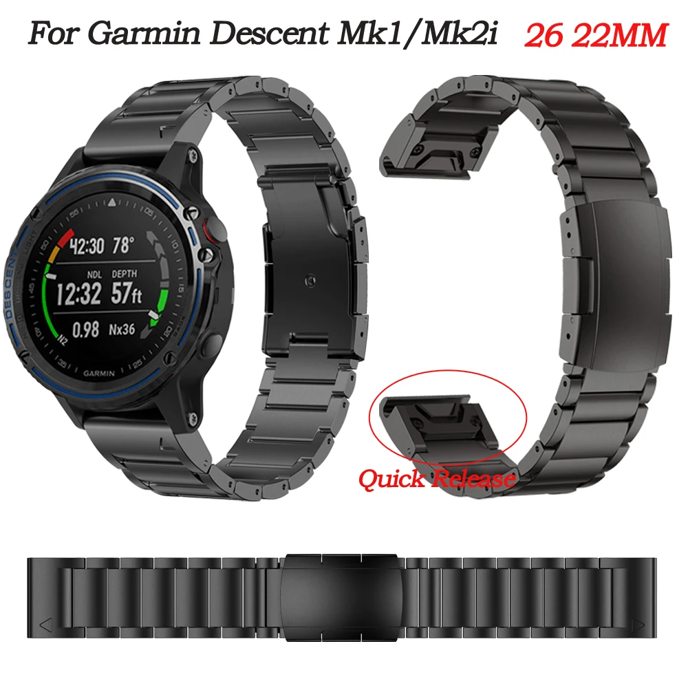 

26 22MM Titanium Metal For Descent Mk1/Mk2i Smartwatch Band Strap For Garmin Fenix 6X 6 Pro 5X 5 Plus 3HR Bracelet Quick install