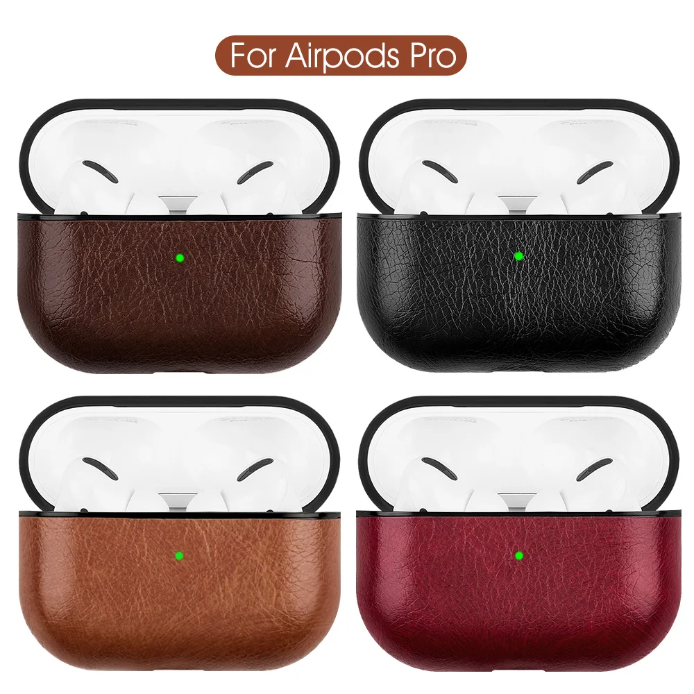 Роскошный кожаный чехол для наушников Airpods 2 1 s Apple Air Pods Pro черный коричневый
