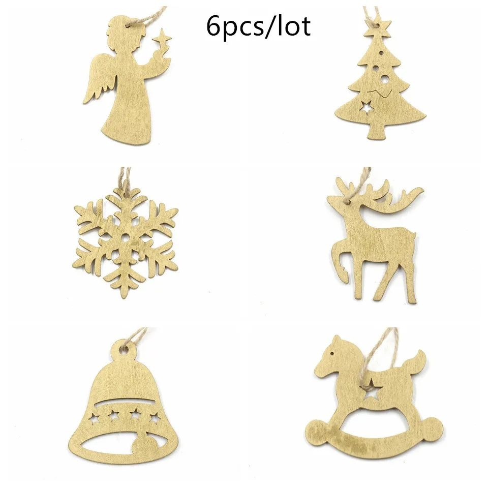 6pcs-41-gold mixed Рождество Noel Счастливого Рождества деревянные подвесные украшения для рождественской елки украшения для дома Noel Navidad Декор новогодние подарки - Цвет: 6pcs-41-gold mixed