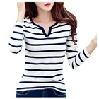 Полосатые женские блузки с длинным рукавом в западном стиле, повседневные свободные модные женские топы