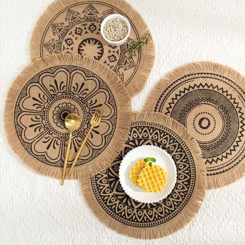 

Heat Insulation Dining Table Mat Round Delicate Embroidery Dessert Pan Table Placemat Non-slip Coffee Cup Mats Kitchen