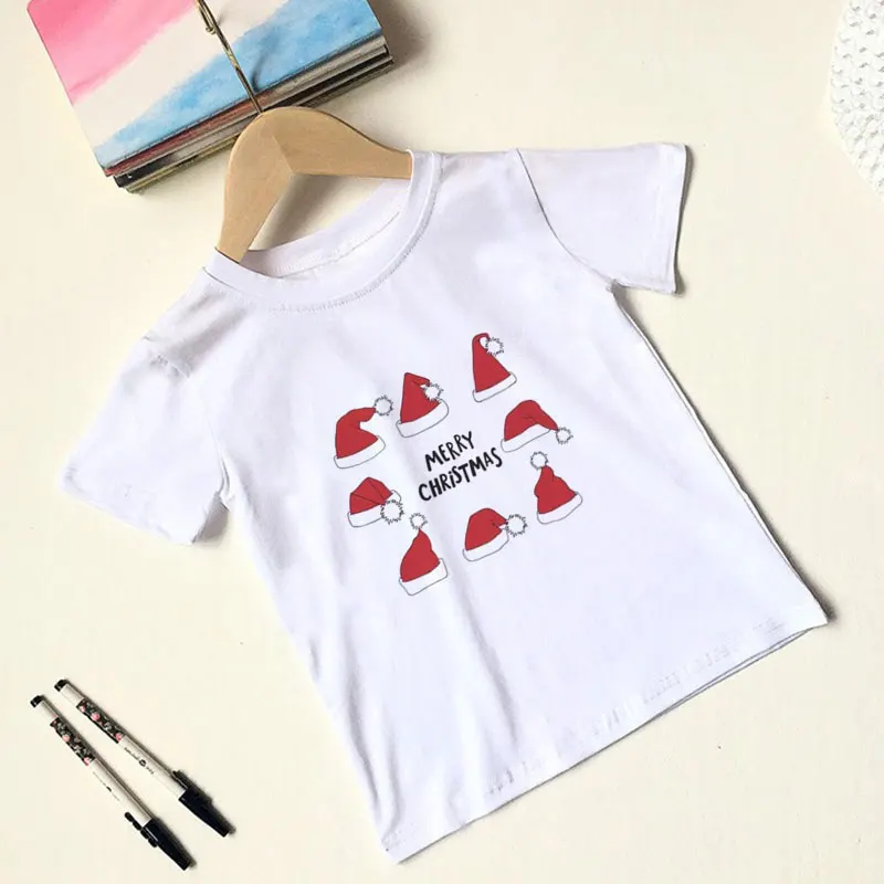 Рождественская рубашка для мальчиков летняя белая одежда Забавные футболки с
