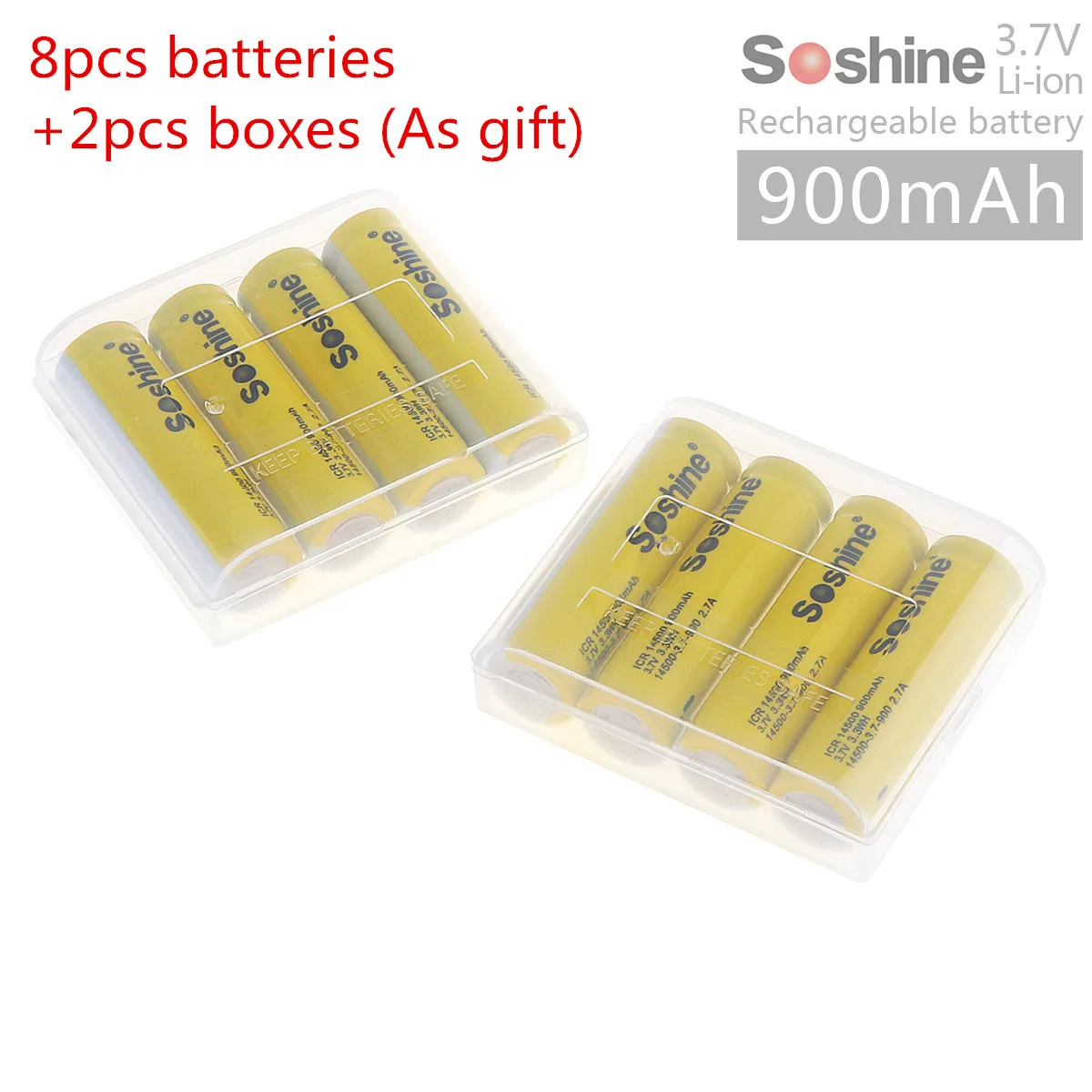 8 шт./лот Новый Soshine 3 7 В ICR 14500 900 мАч литий ионный аккумулятор с предохранительным