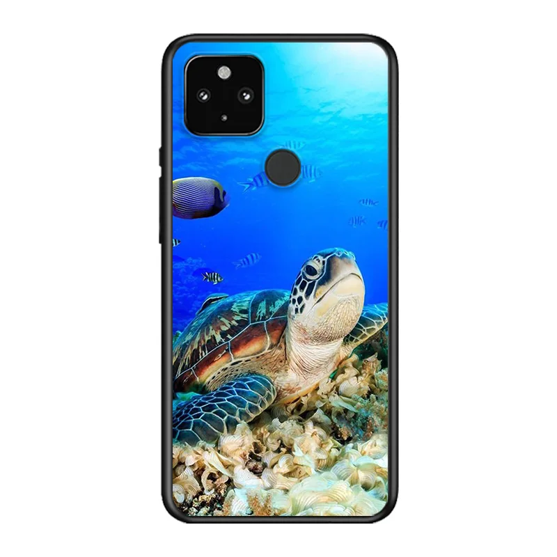 

Cute Turtle Tortoise Ocean Soft TPU Silicone Black Cover For Google Pixel 5 4A 5G 4 XL Phone Case