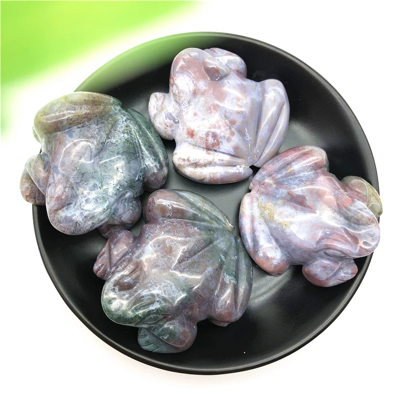 

1PC Natural Ocean Jasper Carved Crystal Animals Frog Quartz Figurine Healing Crystal Feng Shui Home Decor Reiki Gift