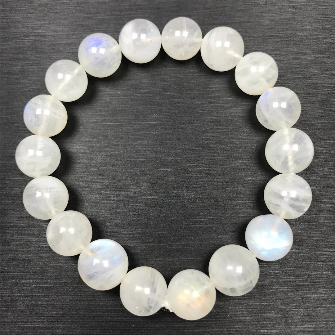 

11mm Natural Moonstone Bracelet Jewelry For Women Men Beauty Gift Crystal Blue Yellow Light Stone Energy Beads Strands AAAAA