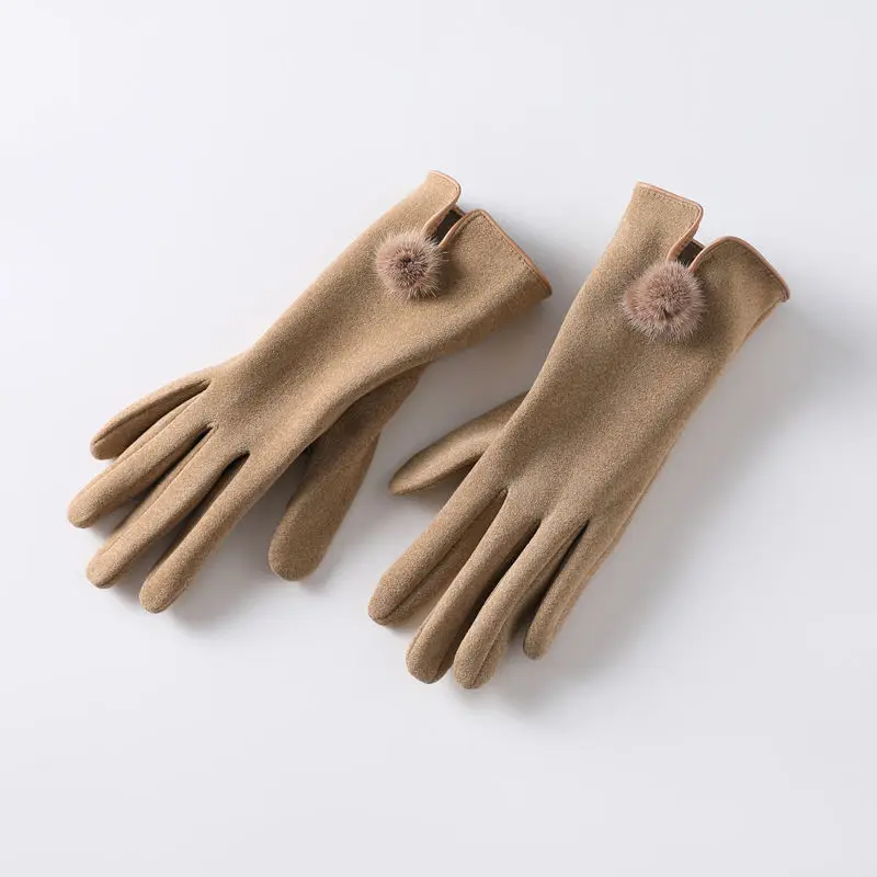 

Fashion Women Gloves Autumn Winter Cute Hairball Warm Mitts Full Finger Mittens Girls Outdoor Cycling Female Touch Screen Gloves