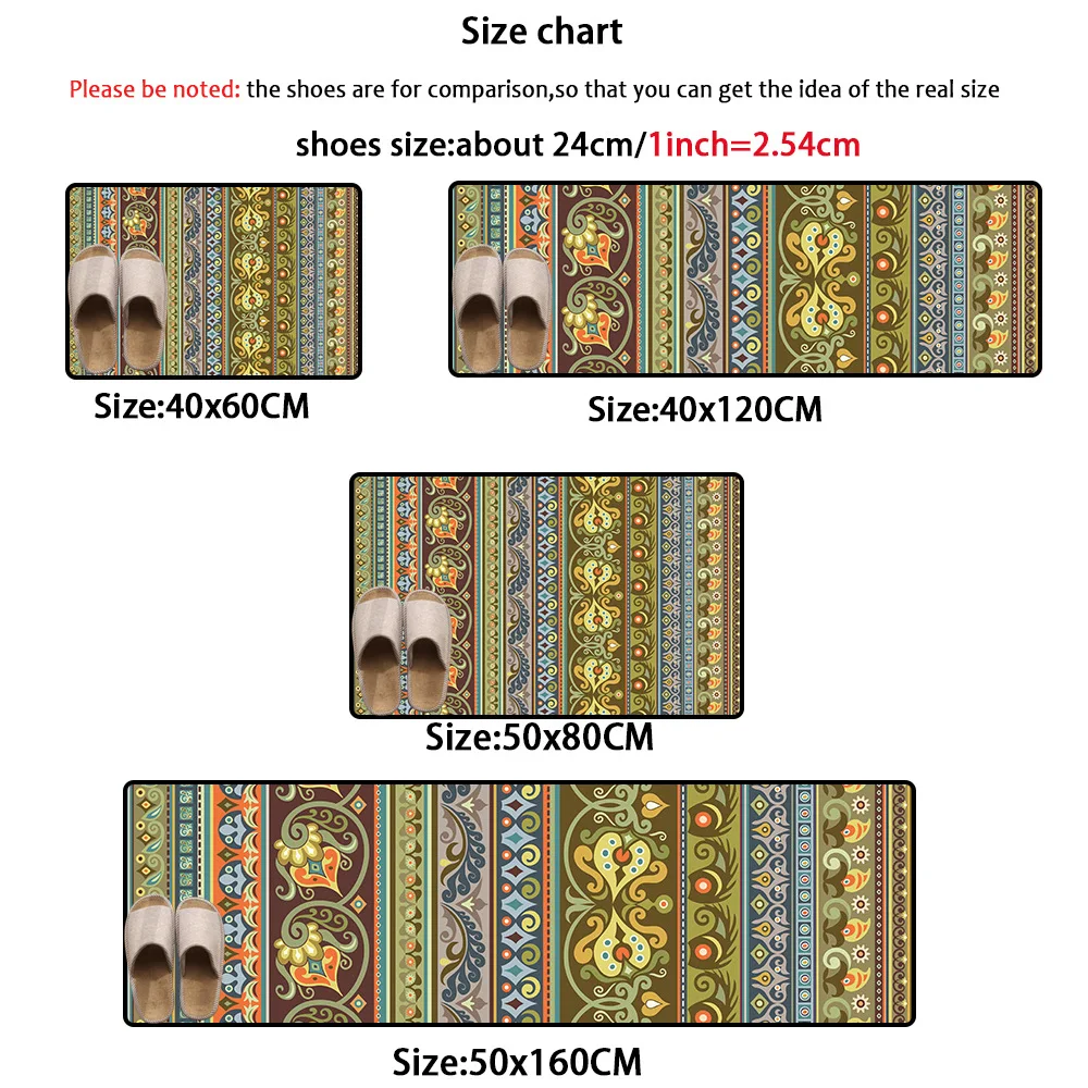 Нескользящий кухонный коврик в богемном стиле с желтым и зеленым цветочным