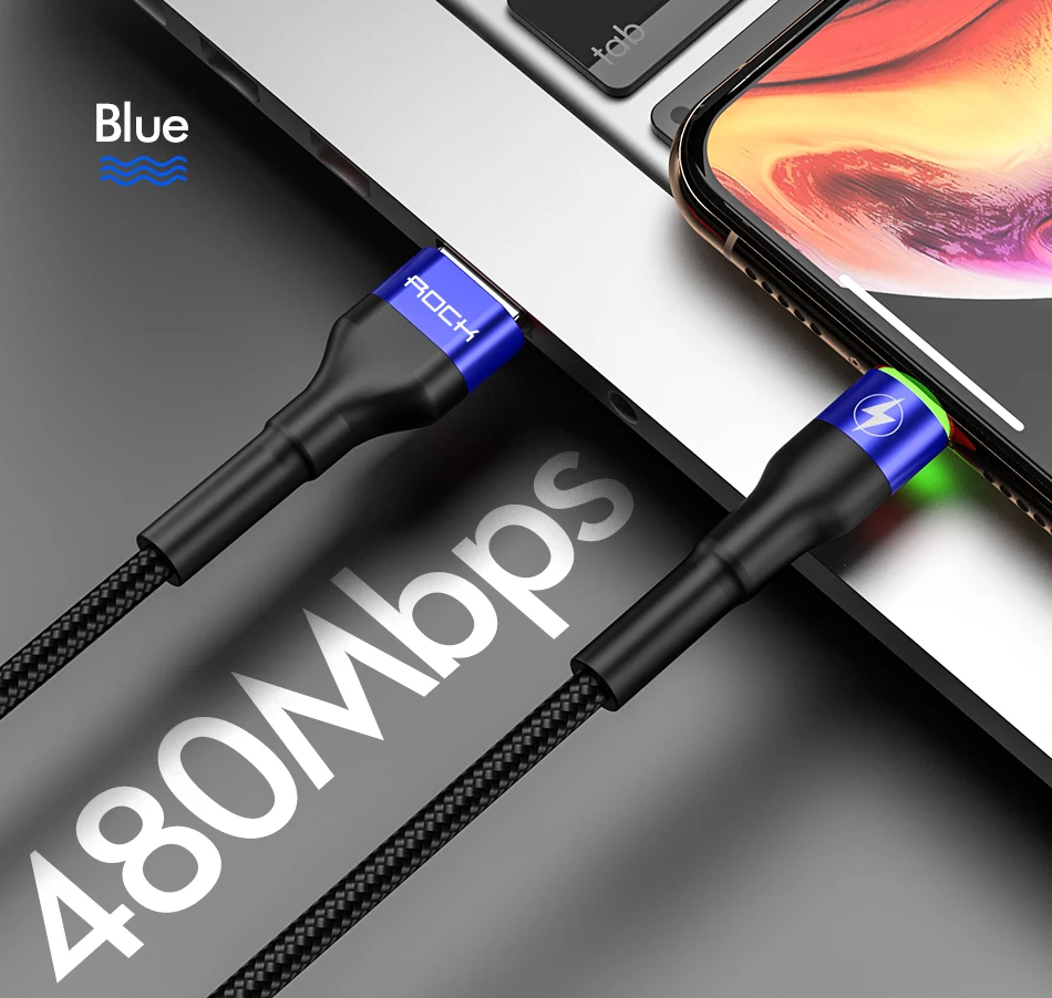 ROCK Metal Led usb-кабель со светом для iPhone 11 Xs MAX Xr X 8 7 6 6s Plus Быстрая зарядка для iPad 100 см 200 см 50 см Быстрая зарядка данных