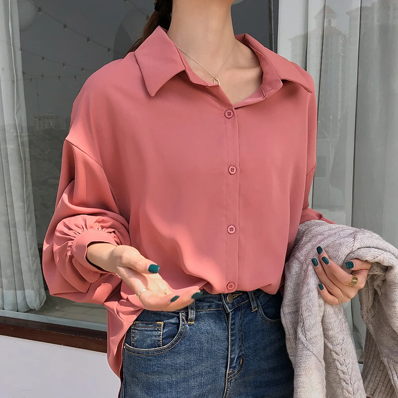 Женская шифоновая рубашка с отложным воротником на пуговицах | одежда