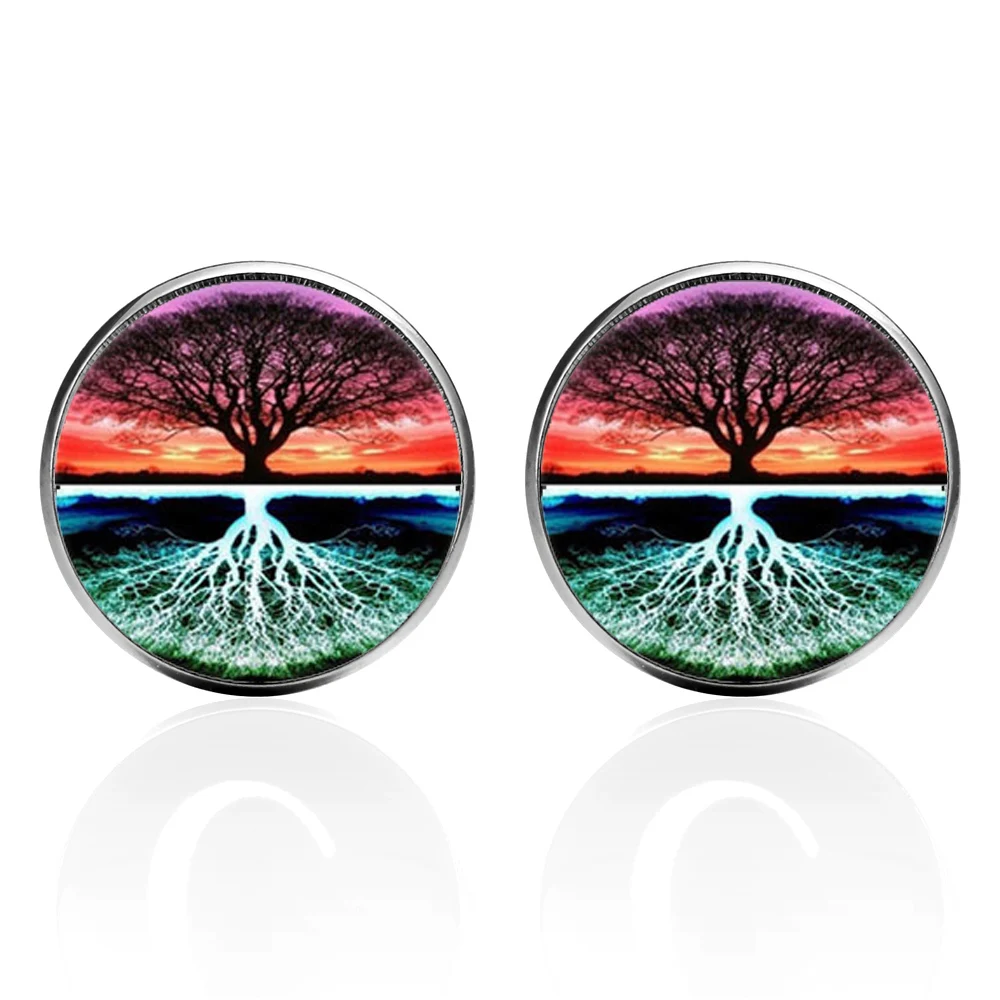 

Art Tree of Life Cufflinks For Men Round Glass Cuff Links Business Shirt Cuff Buttons for Father Boyfriend Wedding Wear