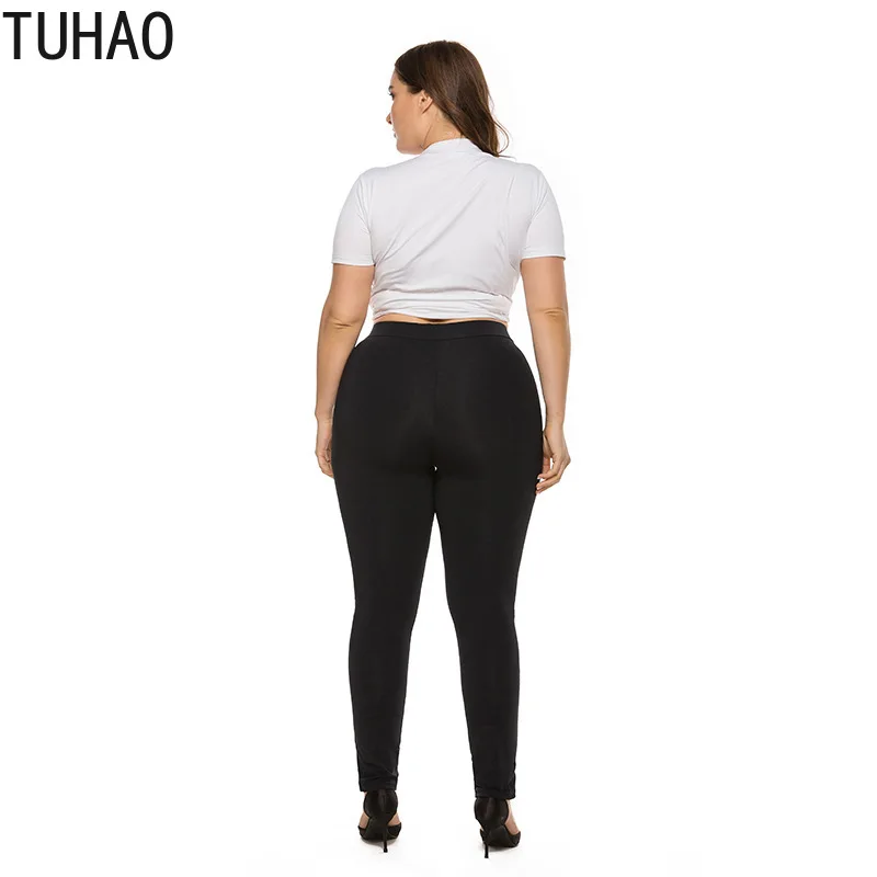 

TUHAO Legging Plus Size 5XL 4XL 3XL Button Women Black Office Lady Pencil Pants Women High Elastic Skinny Pants Mother Pant WM37