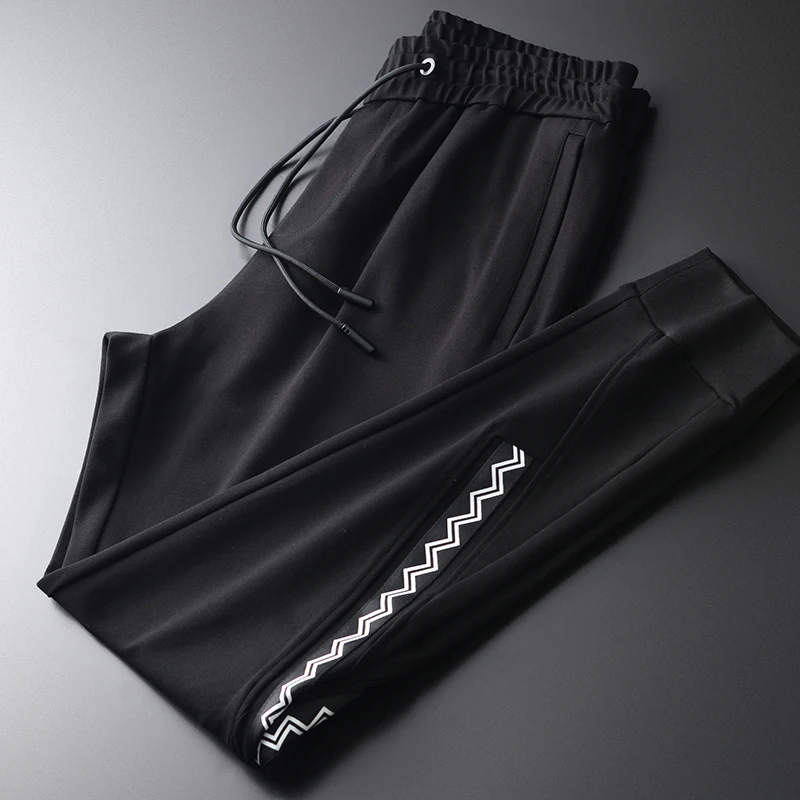 

Men Elastic Waist Luxury Ribbon Splicing Soft Fabric Casual Sport Man Plus Size 4xl Slim Fit Male Pants