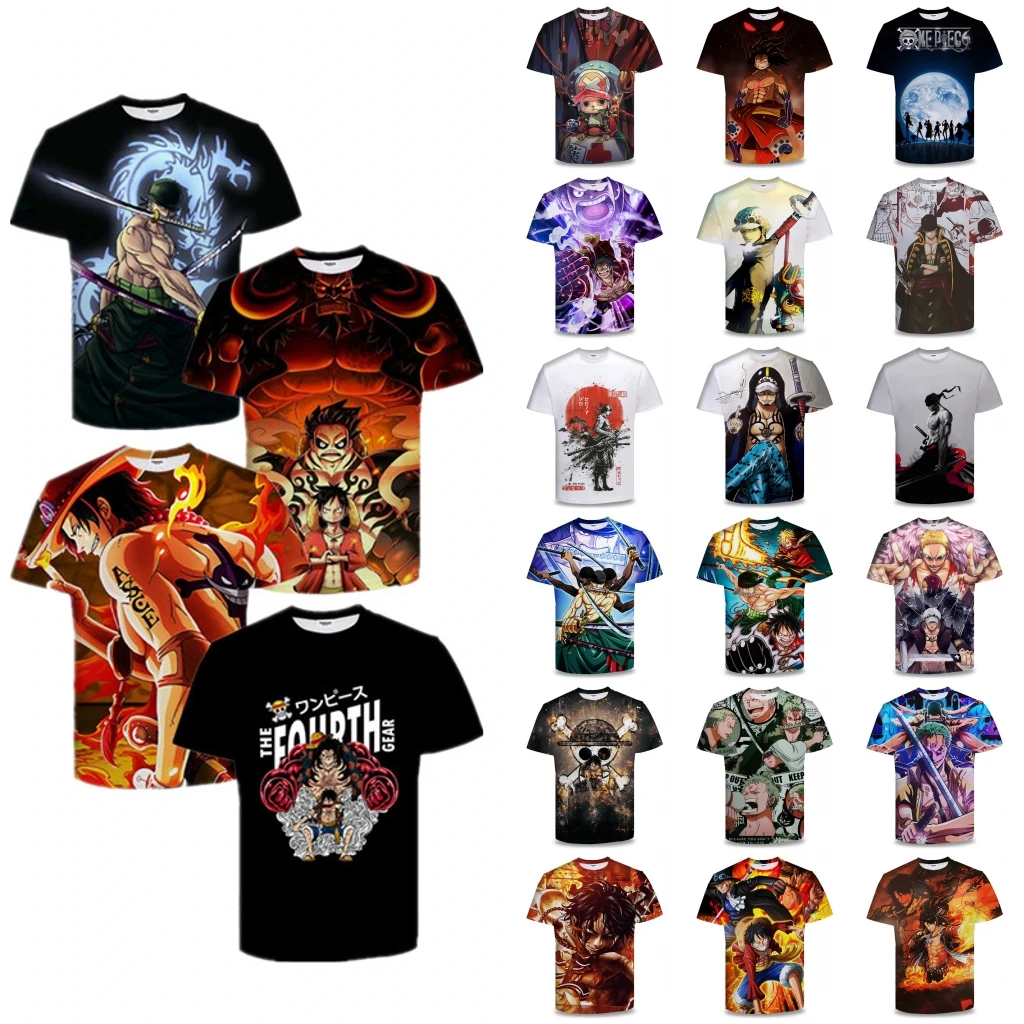 

Anime Luffy Zoro Chopper Franky Trafalgar Law Ace Kakarotto Cosplay 3D T-shirt Aldult Unisex Tops Kids Short Sleeve Prop
