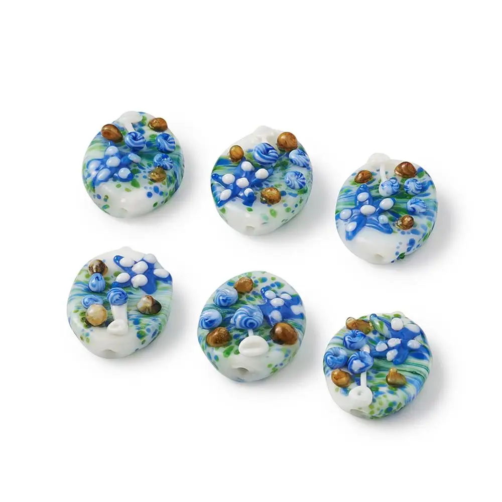 

1 Box Jewelry Beads Ocean Style Oval Handmade Lampwork Beads,Size: about 16~17mm wide,20~22mm long,6~7mm thick,hole: 2mm