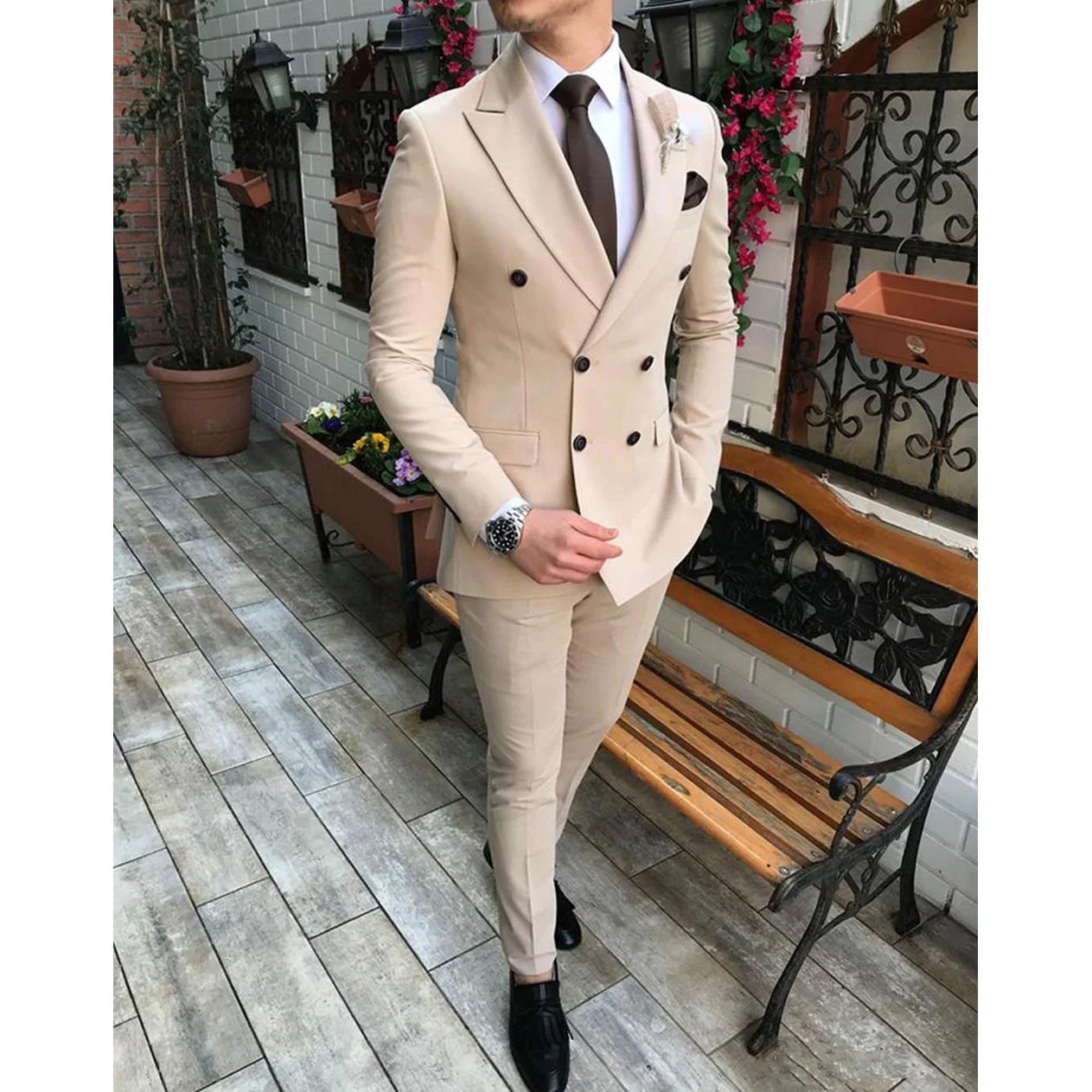 2021 Latest Design Men Suits Double Breasted Groom Wear Tailor-Made Suits Wedding Tuxedos Best Costume 2 Pieces Set Blazer Pants