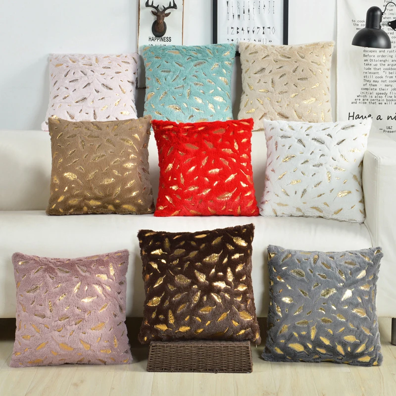 

Plush Pillowcase Soft Short Fur Sofa Cushion Simple Leaf Printted Cover Decorative Pillowcase Smooth Pillow Cover Home Supplies