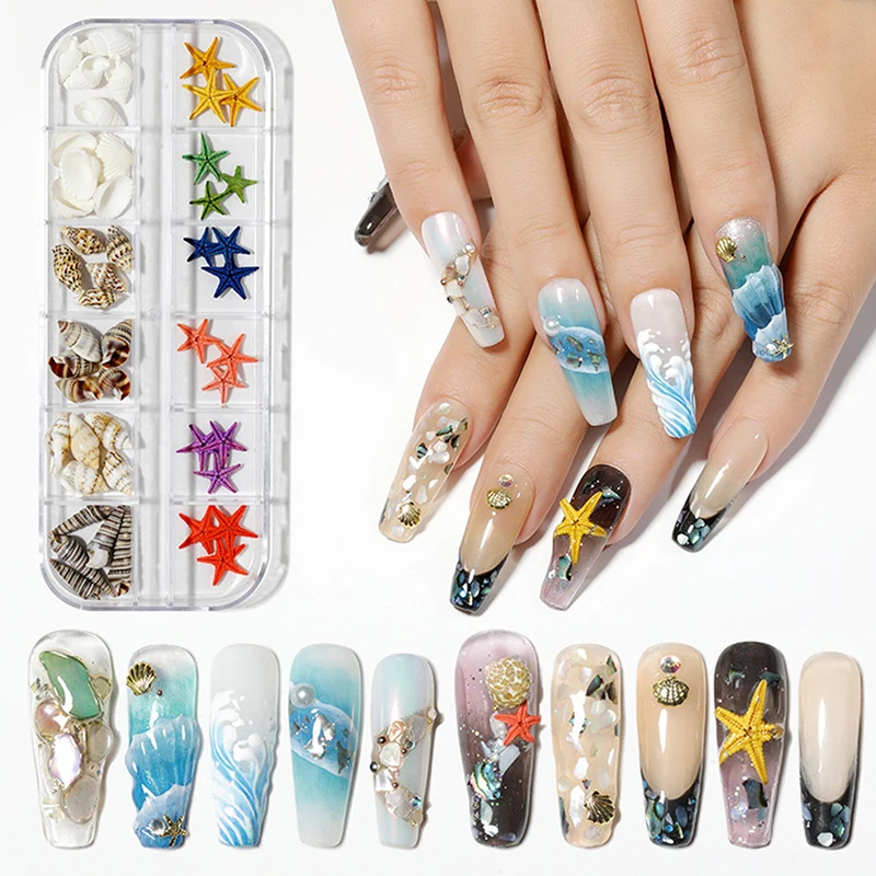 

2021 New Nail Art Jewelry Natural Starfish Conch Set Korean Ocean Wind 3D Irregular Abalone Shell Manicure Accessories Tools Kit