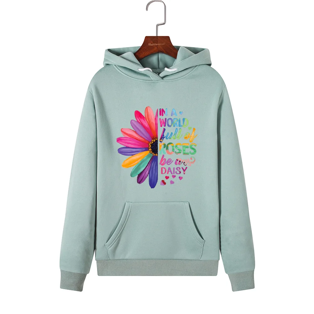 

Ladies Long-sleeved Plus Fleece Hoodie Print Flower Pullovers Oversized Harajuku Sweatshirts Oversized Hoodies For Teen Girls