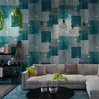 retro cement gray wallpaper 3d lattice blue coffee shop restaurant nordic living room clothing store industrial style wallpaper