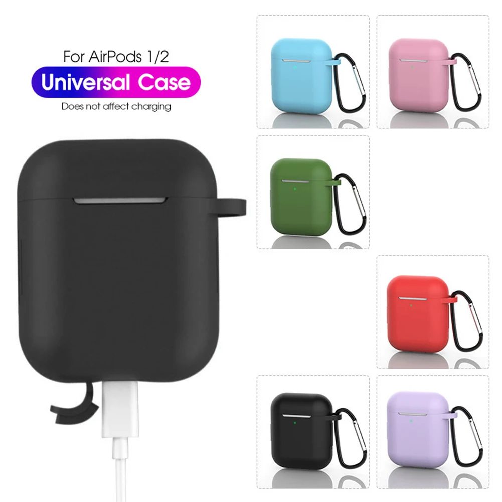 

Силиконовый чехол для Apple Airpods 1/2, защитный чехол для наушников с карабином