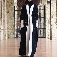 muslim turkey arabian saudi black robe lace stitching beaded coat womens islamic eid al fitr robe cardigan dubai prayer suit