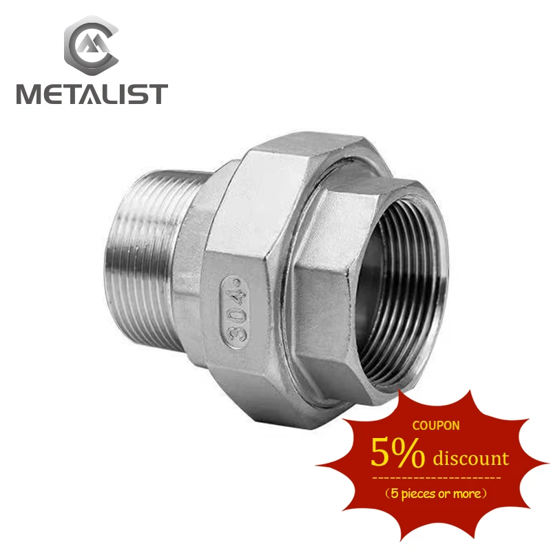 

METALIST 1/4"DN8 BSP Female & DN8 Male Thread SS304 Union Pipe Fitting Connector Adapter Coupler For Water Gas Oil