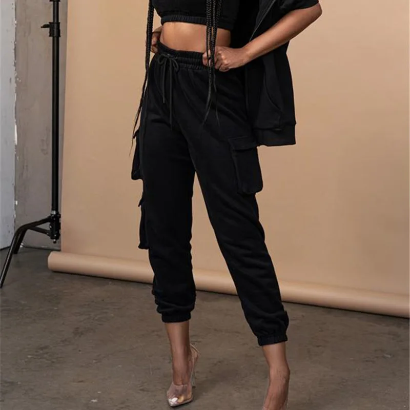 

WenQing 2021 Fall Spring Vintage Patchwork Joggers Sweatpants Harajuku Woman Trousers Elastics High Waist Solid Color Pants