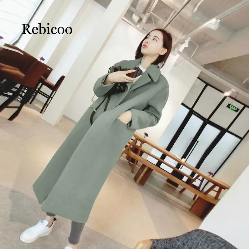 

2019 Autumn Winter New Fashion Women Wool Coat Slim Long Sleeve Coat Full Sleeve Suit Collar Coats