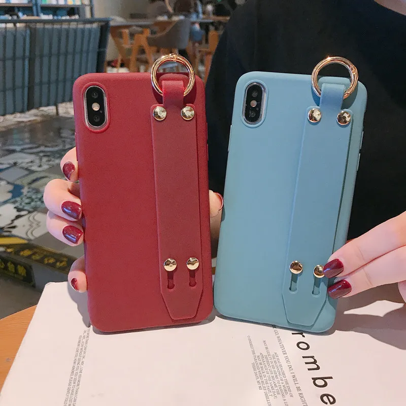 Чехол для телефона с ремешком на запястье для iphone 11 11Pro Max XS Max XR, чехол конфетного цвета чехол для iphone 8 7 Plus X 6 6 S, чехол с браслетом