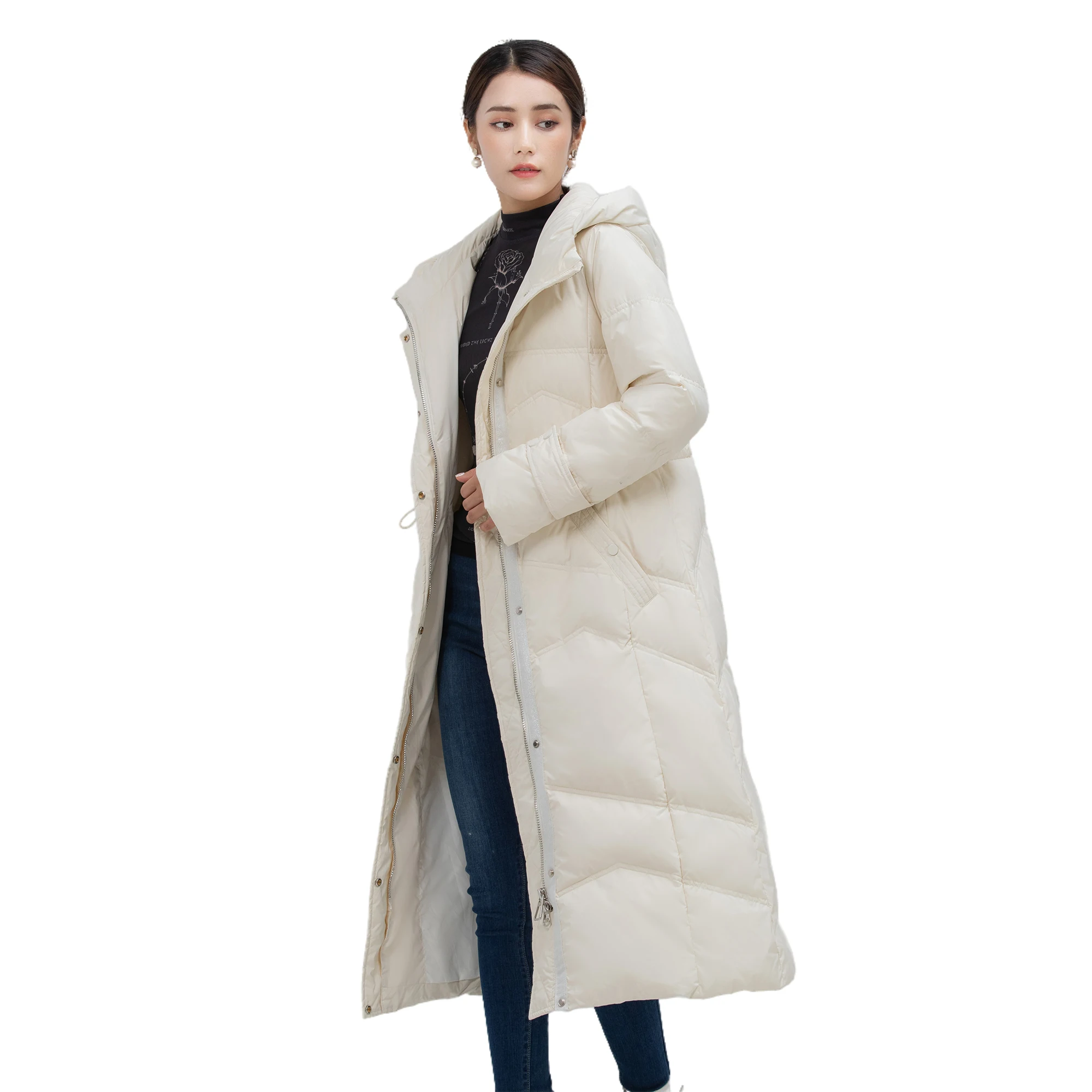 

Casual Large Natural Raccoon Hooded X-long Winter Down Coat Women 90% White Duck Down Jacket Thick Warm Parkas Female Outerwear