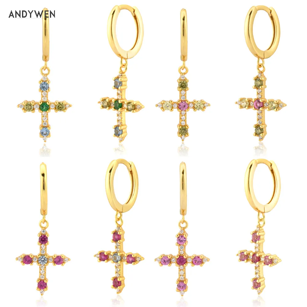 ANDYWEN 925 пробы серебра Большой прозрачные поперечные пирсинг серьги оливковый
