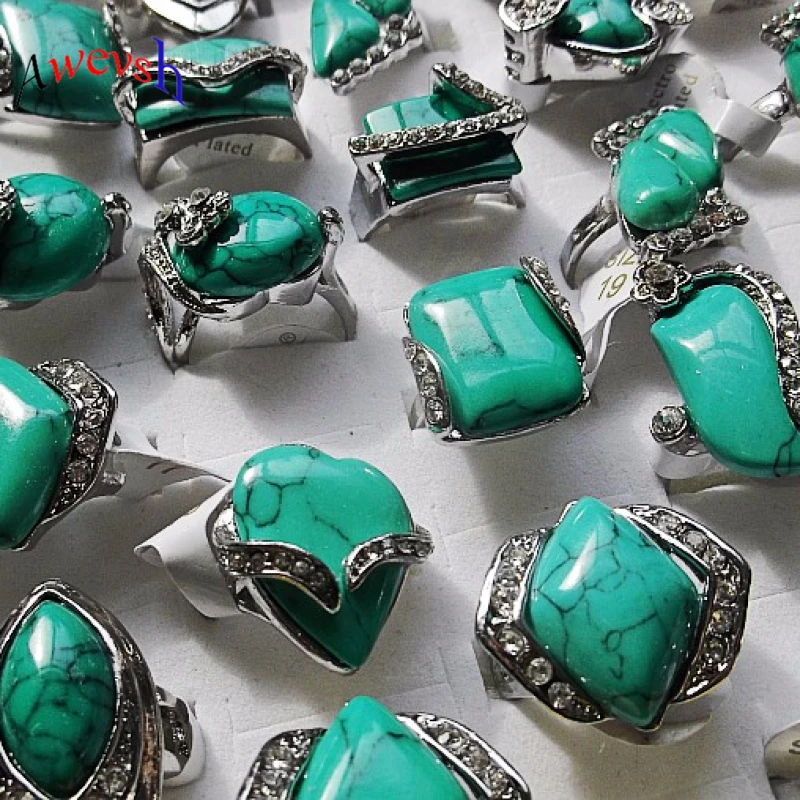 Awevsh 20 шт Ретро зелёные малахитовые драгоценные камни мужское кольцо в стиле