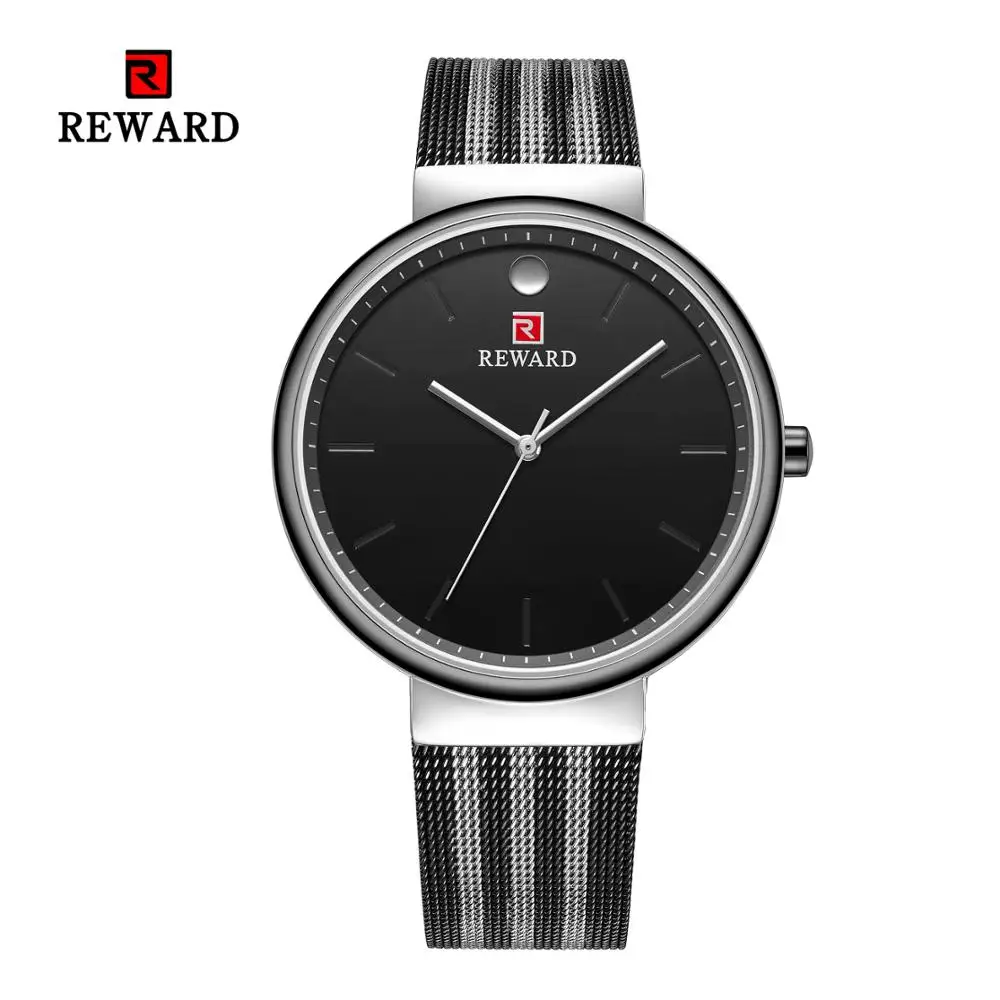 

REWARD Watches Quartz Movement Black Gray Stainless Steel Fashion Waterproof Thin Male Clock Reloj Hombre Wristwatches for Men