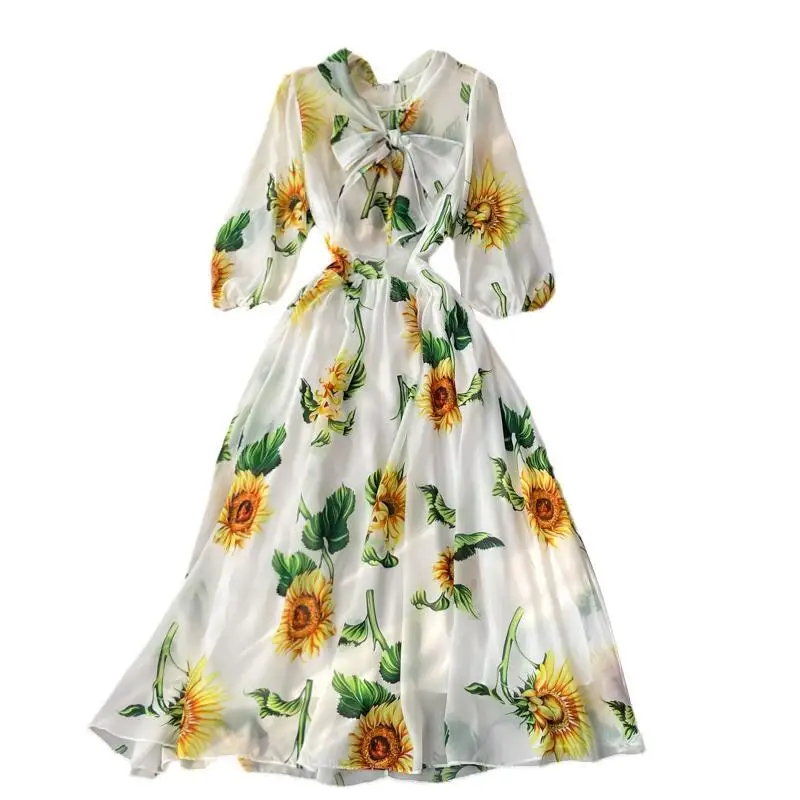 

Guilantu Summer Bohemian Boho Beach Long Dress Women Fashion Print Floral Chiffon Robe Longue Dress Evening Party Ladies Dresses