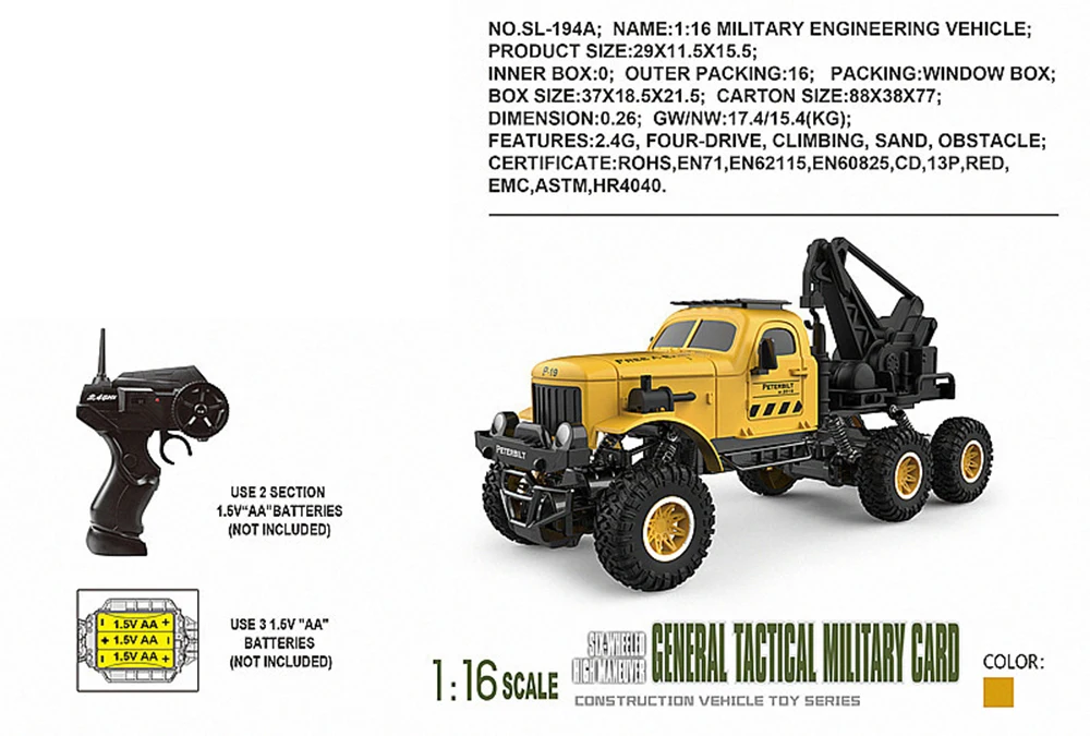 Rc автомобиль 1:16 военно-инженерного автомобиля 6wd дистанционного управления горный велосипед песок внедорожные препятствие дистанционного управления автомобилем военные mod