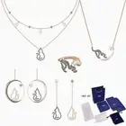 Кольцо SWA, ожерелье, серьги, новый стиль, золотое ожерелье, Звездный Кот, линия, Блестящие кристаллы, Женские Ювелирные изделия, подарок, бесплатная доставка