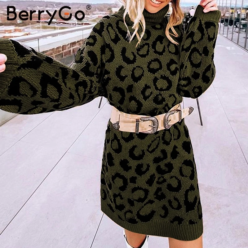 BerryGo элегантное леопардовое Короткое женское вечернее платье трикотажные