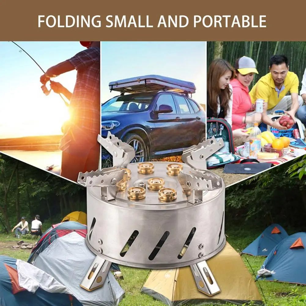 

9-Head Camping Stove Self-Driving Tour Outdoor Stainless Steel Stove Portable 12800W 9 Hole Fire And Brimstone Stove