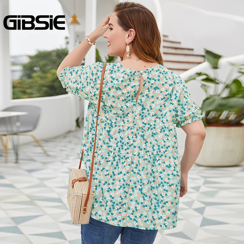 Женская блузка с круглым вырезом GIBSIE Повседневная Блузка коротким рукавом и