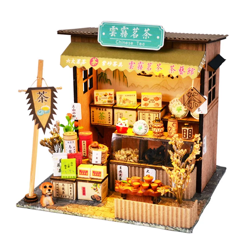 

DIY Miniature Dollhouse Kit Vintage 3D Model Building Japanese Sushi Restaurant Birthday Gift Wooden Large Doll House Furniture