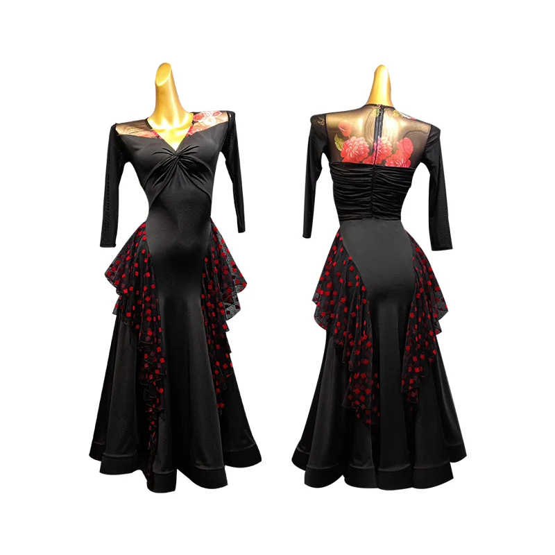 

New Standard Ballroom Dress Women Fashion Printing Waltz Flamenco Spanish Clothes Ladies Modern Dance Performance Wear DN5208