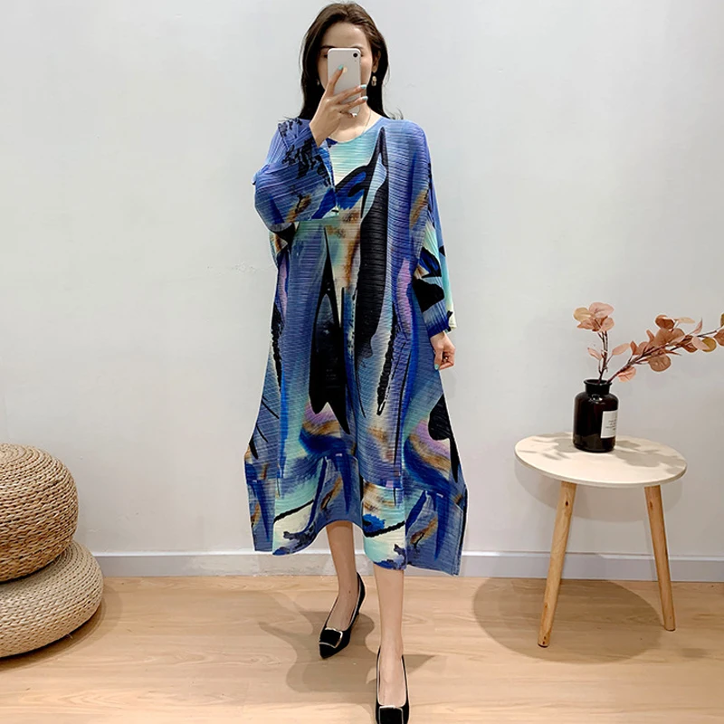 

Женское плиссированное платье issey miyake, винтажное свободное тонкое платье с длинным рукавом, весна-лето 2021