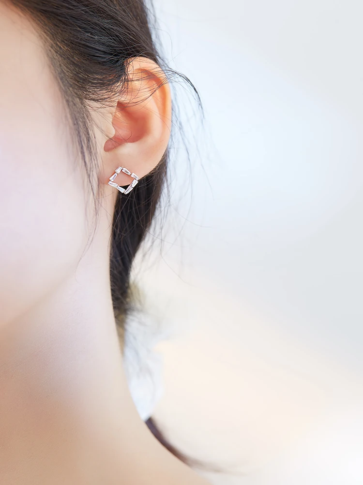 

LEKANI Genuine 925 Sterling Silver Geometry Square Stud Earrings For Women Clear 5A Zircon Earring Luxury Party Jewelry Gift