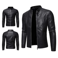 fallwinter mens jacket slim zipper closure stand collar mens jacket faux leather windproof slim motorcycle jacket jacket