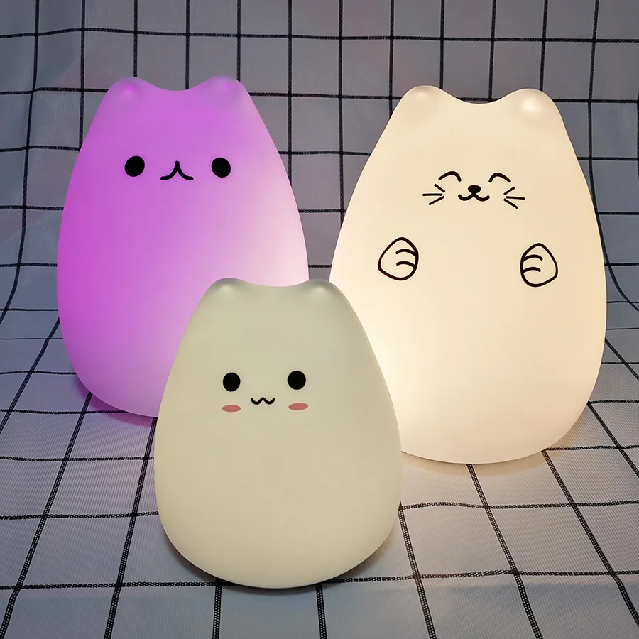 Кошка светодиодный Ночной светильник сенсорный Сенсор красочные детские USB